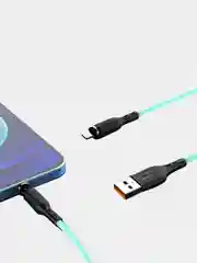 Бирюзовый кабель магнитный USB DENMEN D18L/D18T для зарядки Type-C / Lightning 2.4A