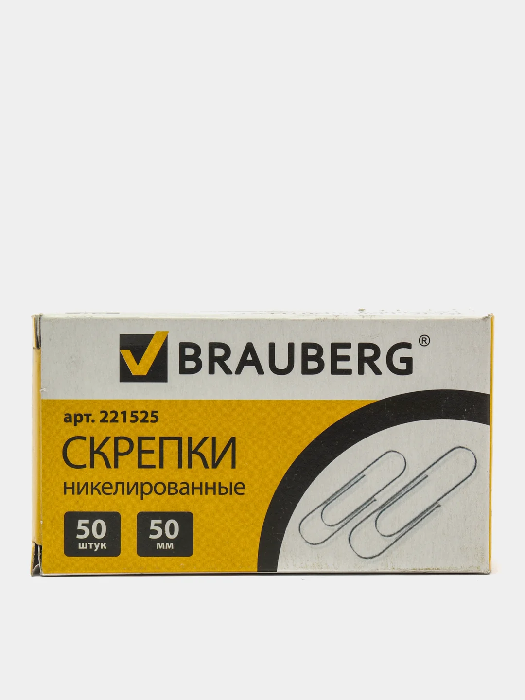 Скрепки BRAUBERG, 50 мм, никелированные, 50 шт., в картонной коробке, Россия, 221525