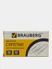 Скрепки BRAUBERG, 50 мм, никелированные, 50 шт., в картонной коробке, Россия, 221525