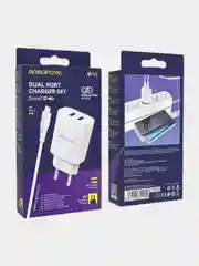 Блок питания сетевой 2 USB Borofone, BN2, 2100mA,кабель микро USB
