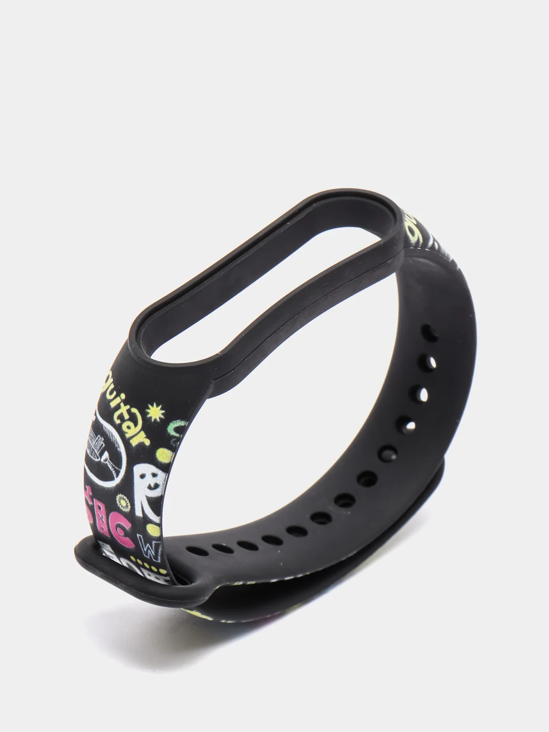 Черный ремешок с принтом для Xiaomi Mi Band 5, Band 6, силиконовый
