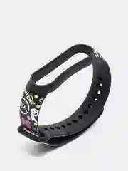 Черный ремешок с принтом для Xiaomi Mi Band 5, Band 6, силиконовый