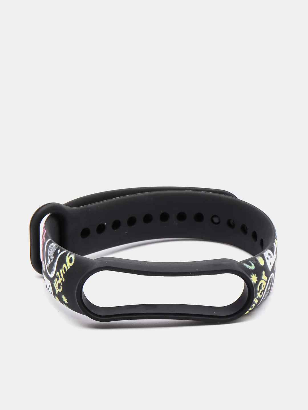 Черный ремешок с принтом для Xiaomi Mi Band 5, Band 6, силиконовый