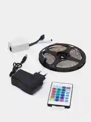 Светодиодная RGB LED лента, 12 режимов, с пультом и блоком питания, 5 метров