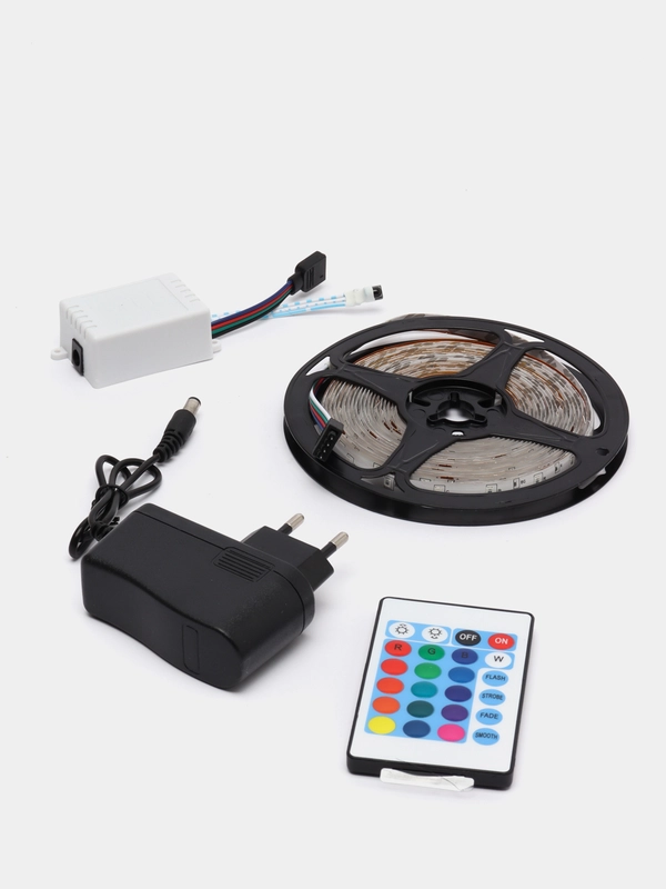 Светодиодная RGB LED лента, 12 режимов, с пультом и блоком питания, 5 метров