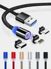 Тёмно-серый кабель зарядный магнитный тканевый MicroUSB/Type-C/Lightning  2.4A, Айфон, Андроид,головка