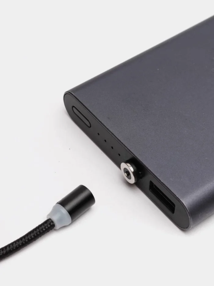 Тёмно-серый кабель зарядный магнитный тканевый MicroUSB/Type-C/Lightning  2.4A, Айфон, Андроид,головка