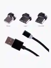 Тёмно-серый кабель зарядный магнитный тканевый MicroUSB/Type-C/Lightning  2.4A, Айфон, Андроид,головка
