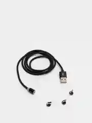 Тёмно-серый кабель зарядный магнитный тканевый MicroUSB/Type-C/Lightning  2.4A, Айфон, Андроид,головка
