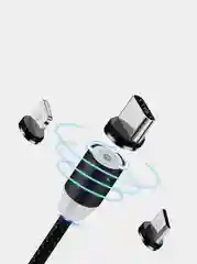 Тёмно-серый кабель зарядный магнитный тканевый MicroUSB/Type-C/Lightning  2.4A, Айфон, Андроид,головка