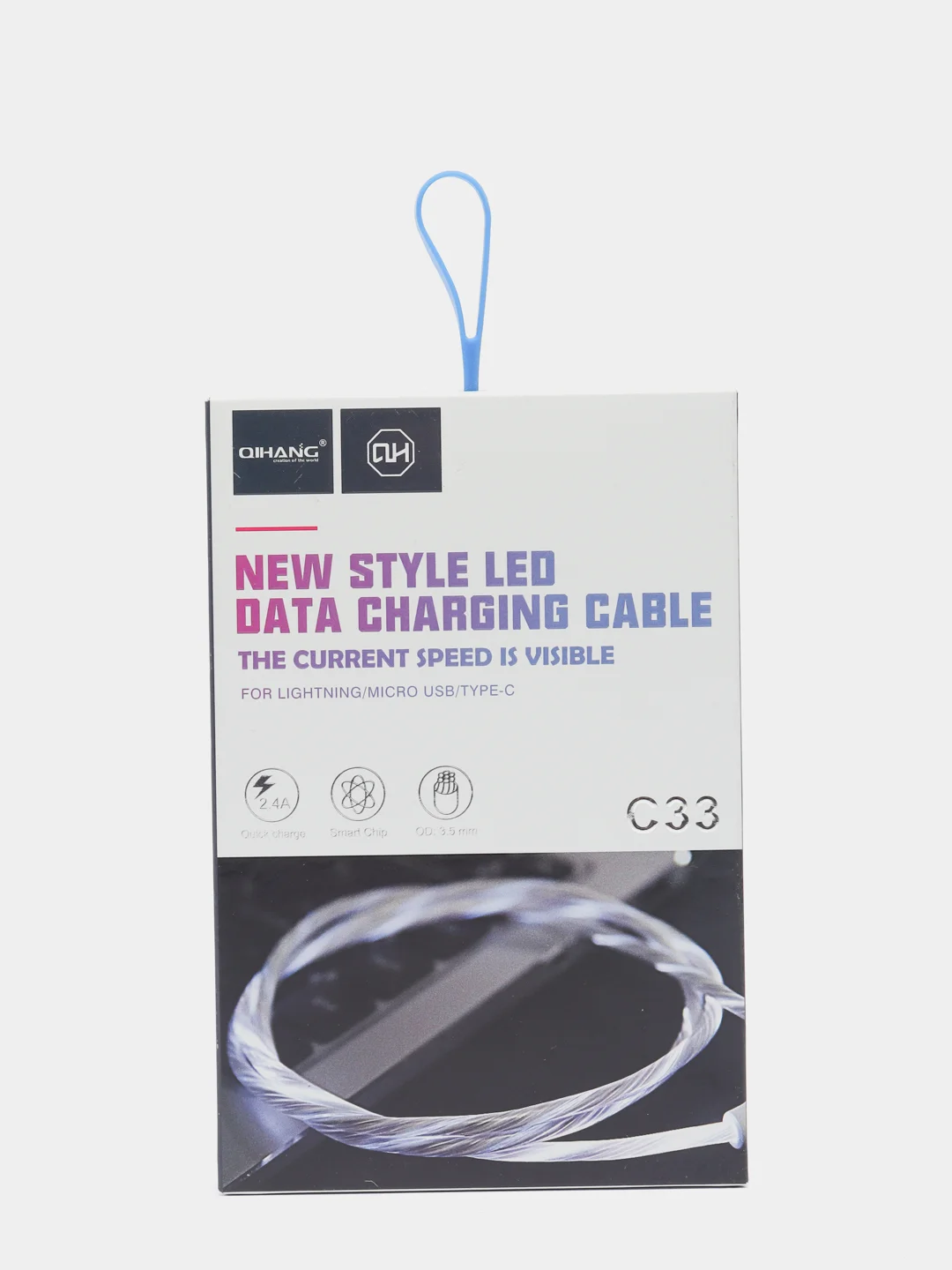 Белый светящийся кабель Lightning / micro-USB для быстрой зарядки телефона