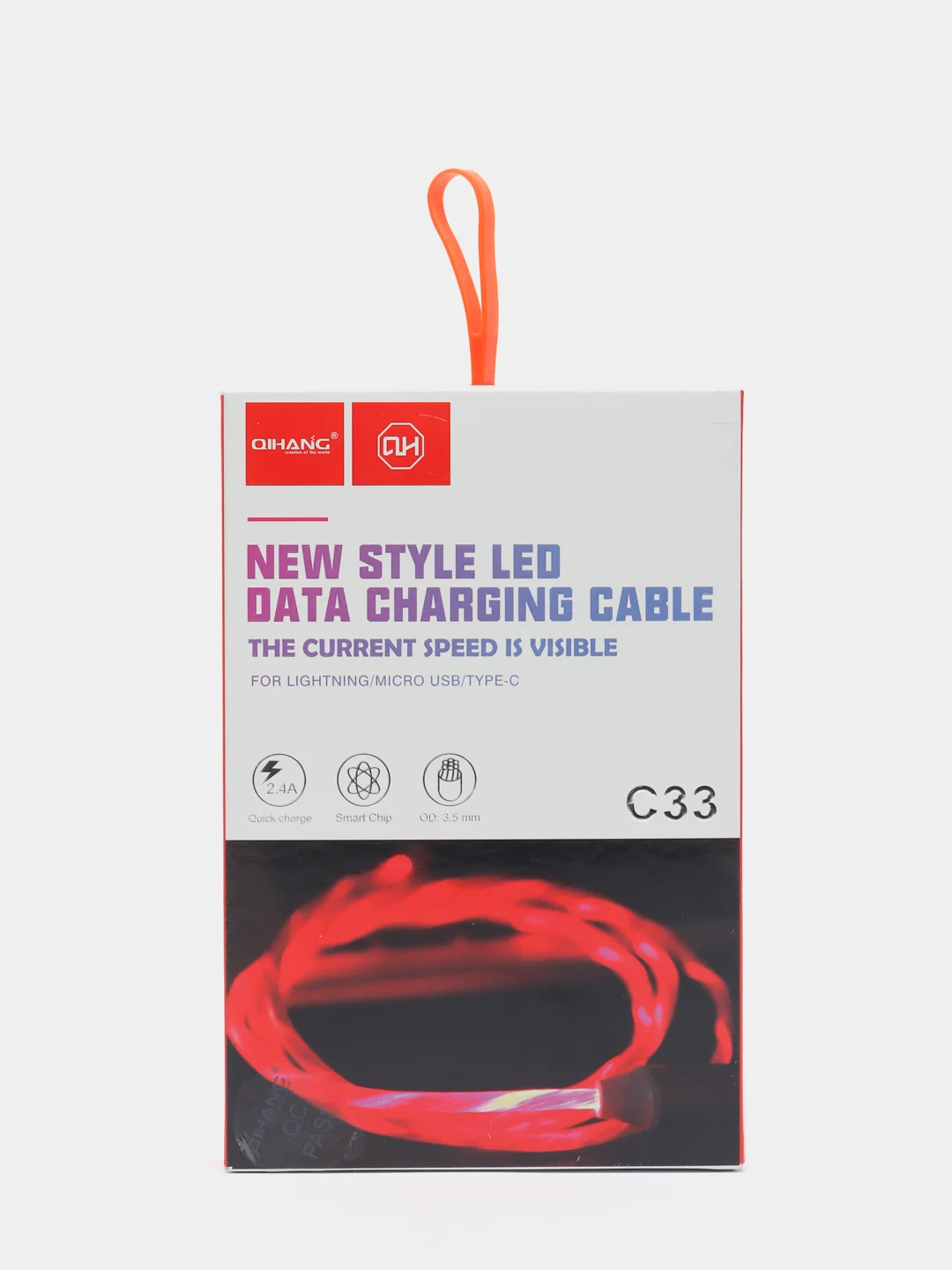 Красный светящийся кабель Lightning / micro-USB для быстрой зарядки телефона