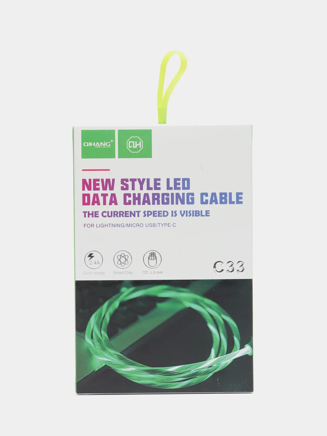 Зеленый светящийся кабель Lightning / micro-USB для быстрой зарядки телефона
