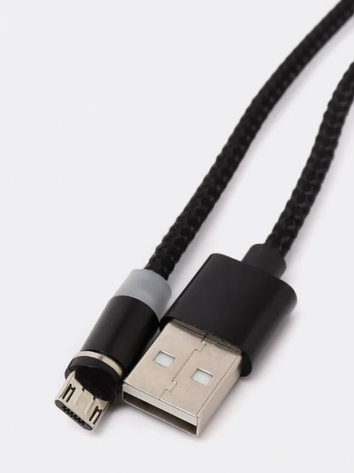 Тёмно-серый кабель зарядный магнитный тканевый MicroUSB/Type-C/Lightning  2.4A, Айфон, Андроид,головка