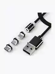 Тёмно-серый кабель зарядный магнитный тканевый MicroUSB/Type-C/Lightning  2.4A, Айфон, Андроид,головка