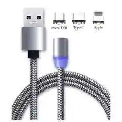 Серый магнитный USB-кабель 3 в 1 с 3-мя разъемами microusb, type C, Lightning, 3 цвета