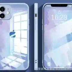 Бирюзовый чехол силиконовый стеклянный (закаленный) на Apple iPhone 12,11,7,8,SE,Pro,Max глянец