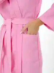 Халат вафельный банный с капюшоном, розовый