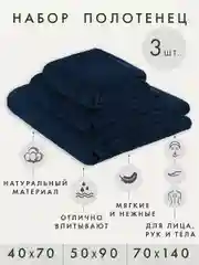 Темно-синий набор махровых банных полотенец, 3 шт., подарок мужчине/папе/коллеге, темно-синий цвет