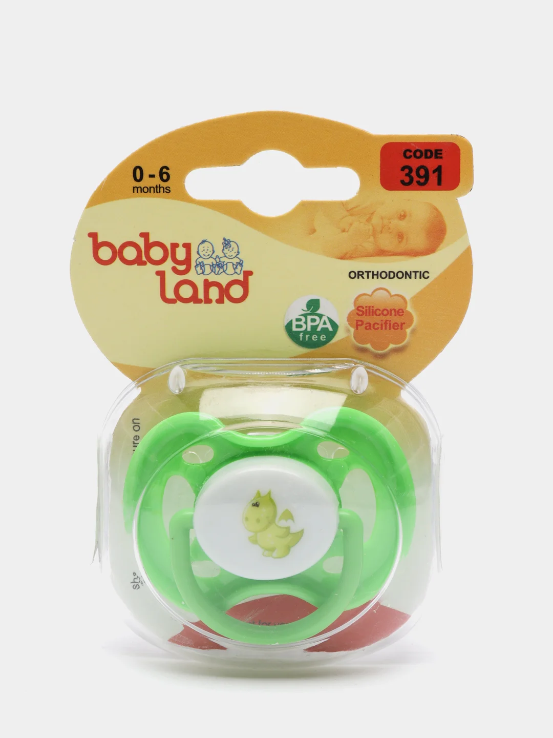 Зеленый соска-пустышка Baby Land с рисунком силиконовая ортодонтическая, 0 мес+
