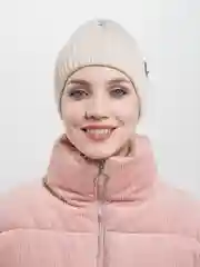 Бежевый шапка бини женская с утеплителем