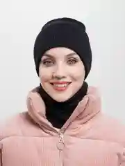 Черный шапка бини со снудом, трикотажная, демисезонная