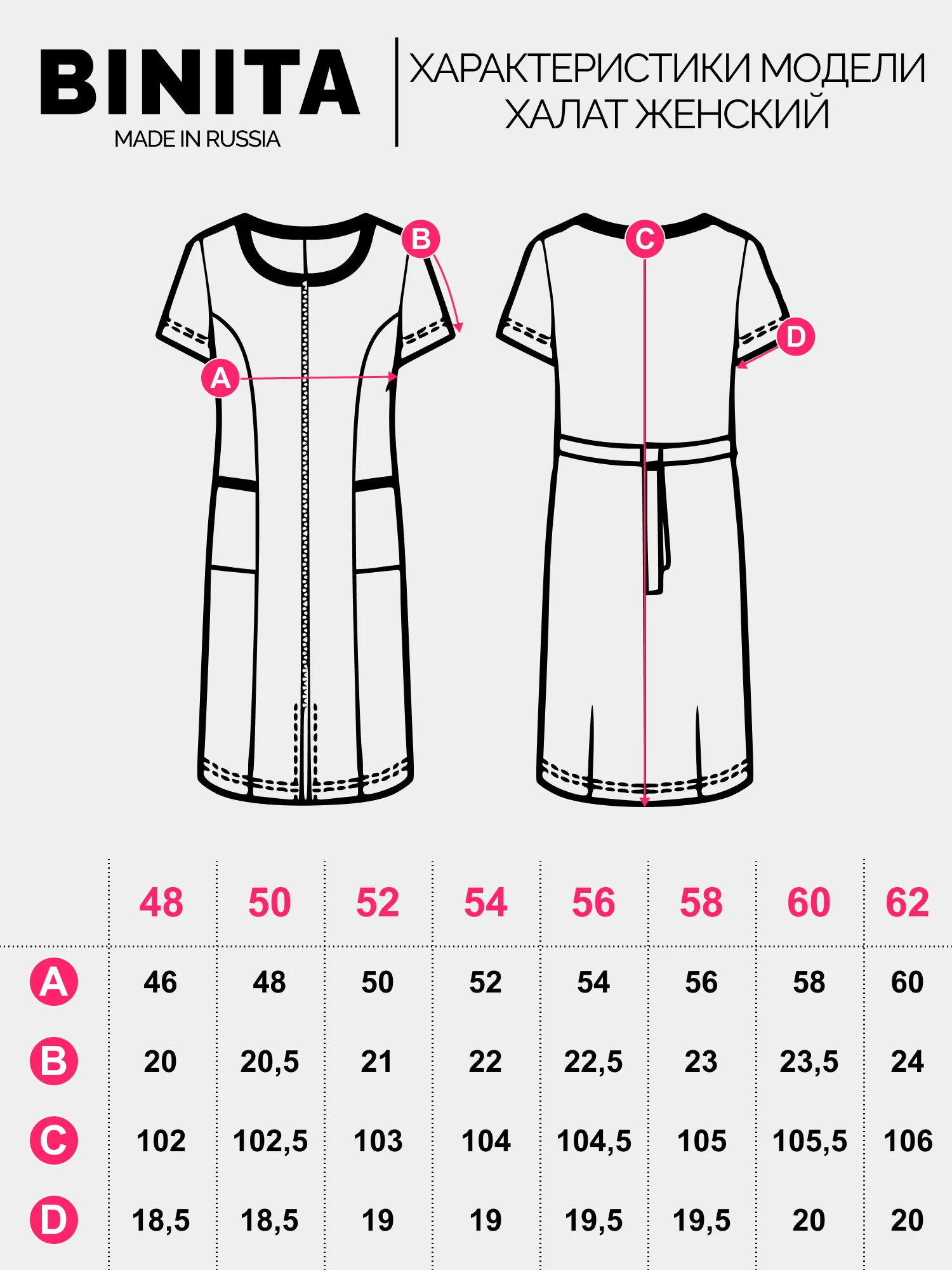 Халат женский Binita (разм 50-62) трикотажный, домашний, на молнии, большие размеры
