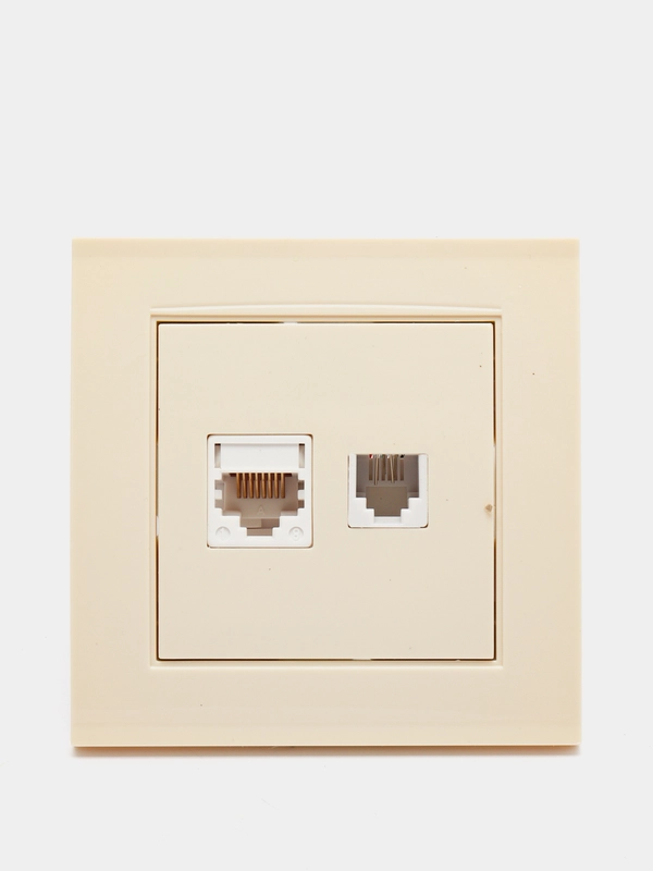 Розетка компьютерная+телефонная "UNIVersal" / "Бриллиант" 1А, RJ45, RJ12, "слоновая кость"
