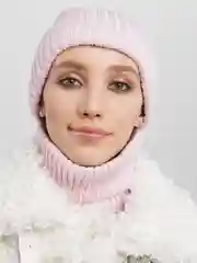 Розовый комплект шапка и снуд, вязаный женский, шапка бини / шарф / с отворотом / утепленный