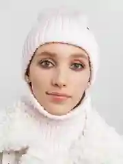 Конфетный комплект шапка и снуд, вязаный женский, шапка бини / шарф / с отворотом / утепленный