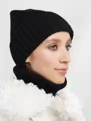 Черный комплект шапка и снуд, вязаный женский, шапка бини / шарф / с отворотом / утепленный
