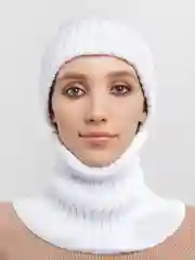 Белый комплект шапка и снуд, вязаный женский, шапка бини / шарф / с отворотом / утепленный
