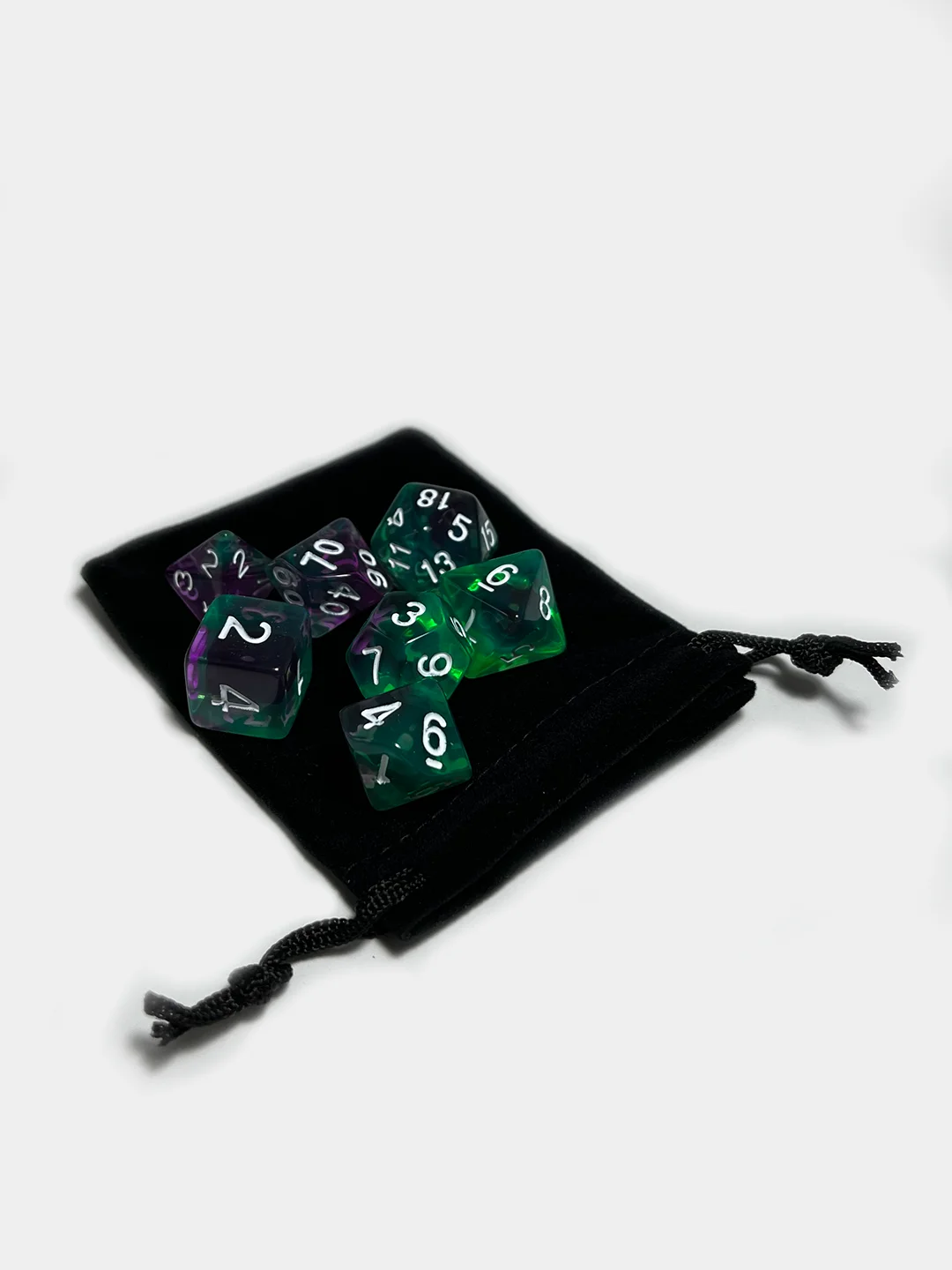 Зеленый дайсы - кубики, игральные кости для Dungeons and Dragons (ДнД), набор 7 штук