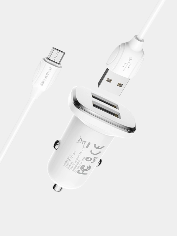 Автомобильное зарядное устройство Borofone BZ12 (2хUSB, 2.4А+кабель MicroUSB)