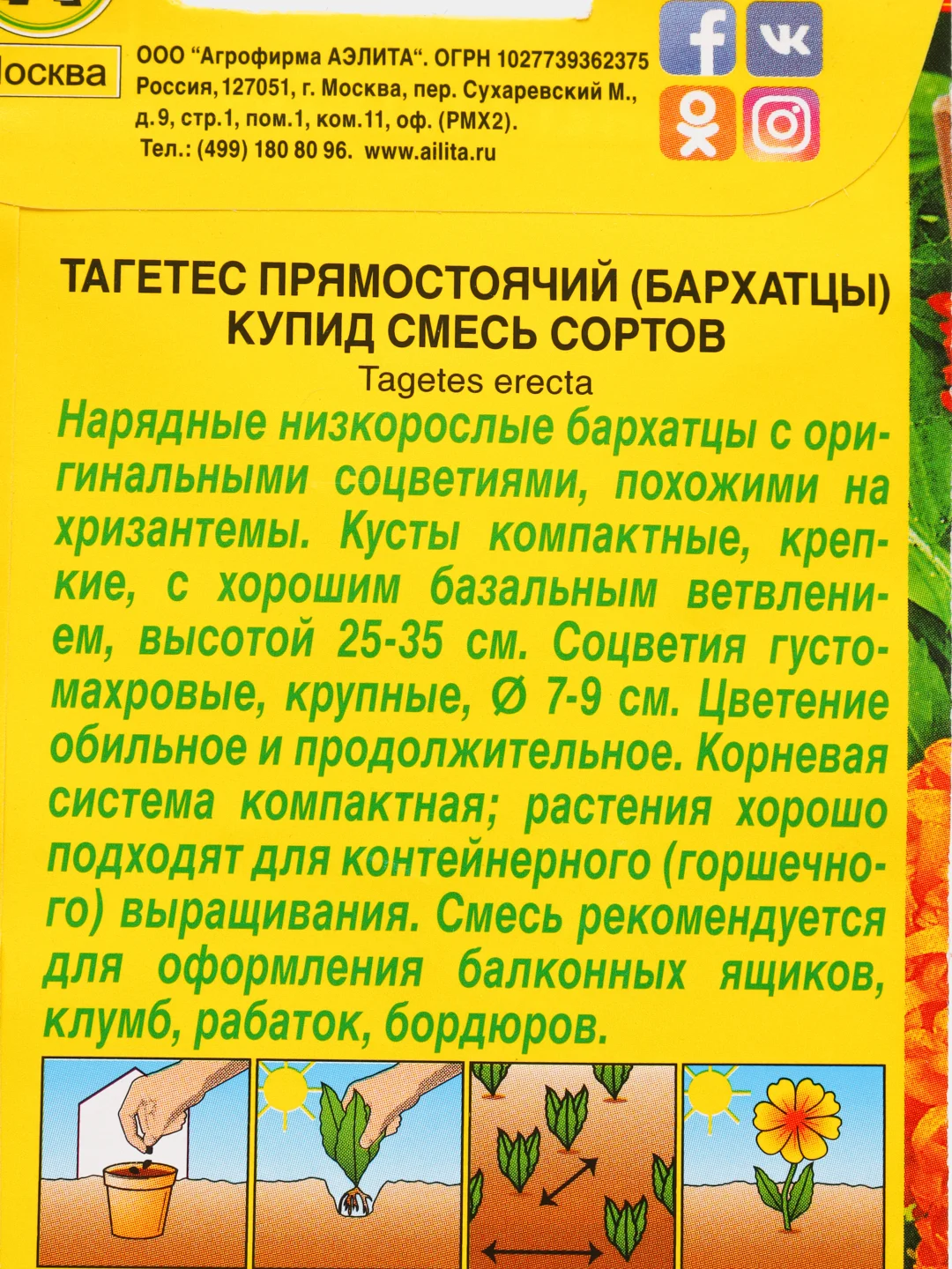 Семена Бархатцы смесь сортов "Купид"