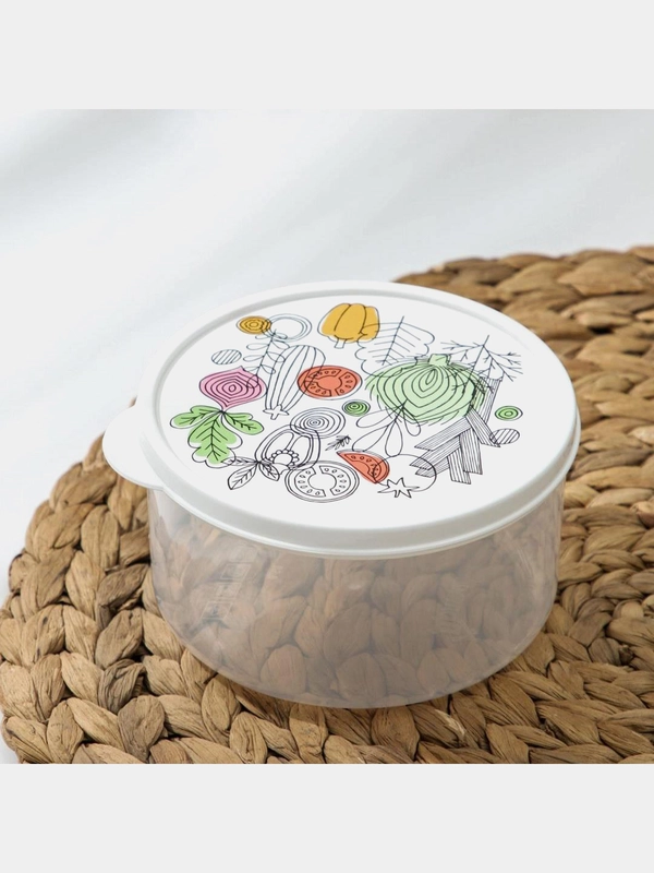 Контейнер круглый, пищевой с крышкой для хранения продуктов, ланч-бокс "Овощи" 0,5л