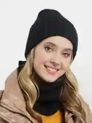 Черный комплект шапка и снуд женский вязаный с утеплителем