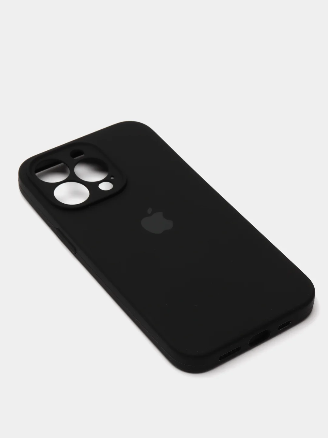 Черный чехол Silicone Case для iPhone 13 Pro, с защитой камеры, закрытый низ