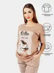 Коралловый меланж пижама для дома женская, комплект: футболка и брюки, 100% хлопок, размеры 46-66