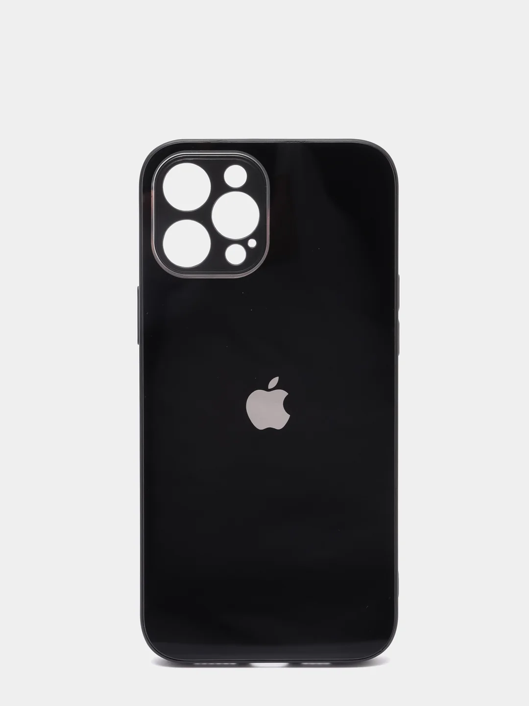 Черный защитный стеклянный чехол для iphone 12Pro Max 6.7 с яблоком