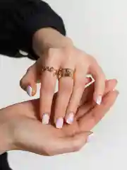 Бежевый парные кольца с бабочкой, с сердцем, любовь/Love, пламя 2 штуки в наборе