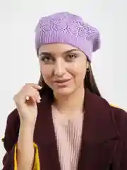 Лавандовый берет женский вязаный "Ева", ажурный