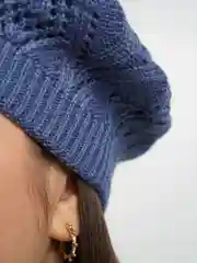 Индиго ажурный вязаный берет "Арина", шапка женская весна-осень