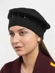 Черный берет женский вязаный "Ева", ажурный