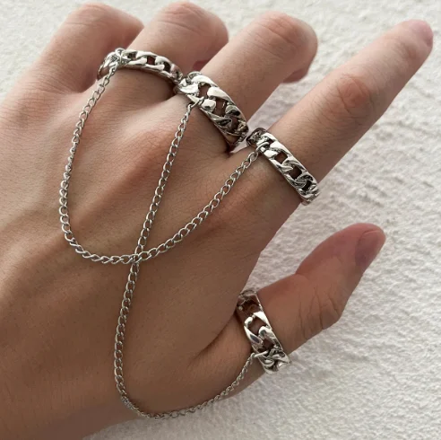 Серебряный двойное кольцо женское на цепи