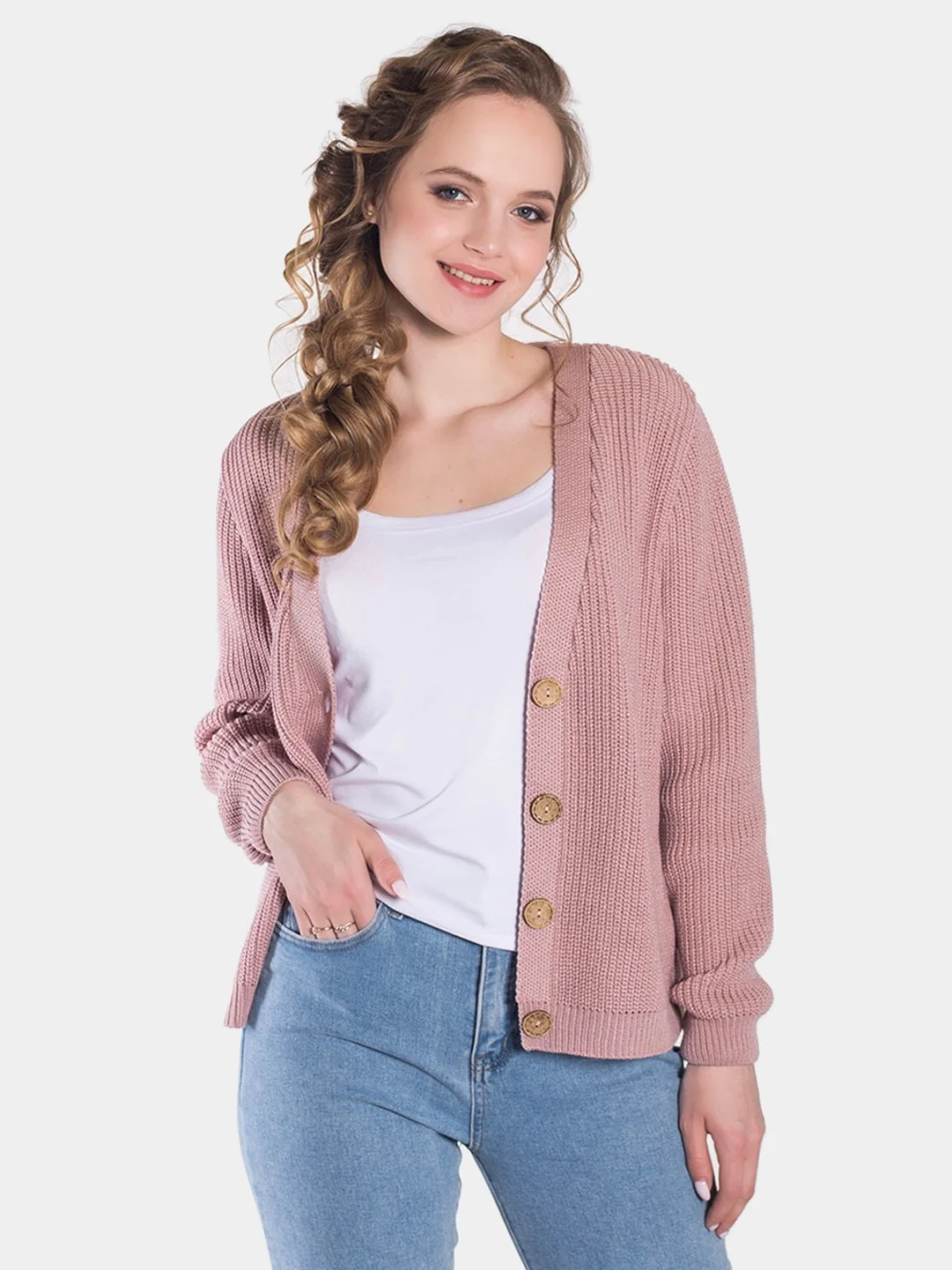Женский вязаный кардиган на пуговицах, M-4XL