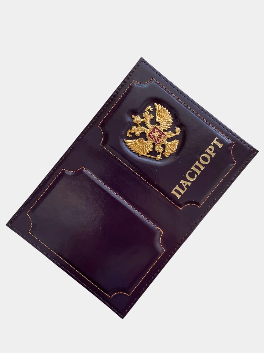 Фиолетовый обложка для паспорта "Герб", кожаная