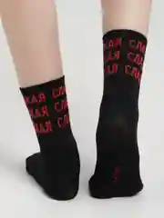 Черный носки женские с надписями, в рубчик