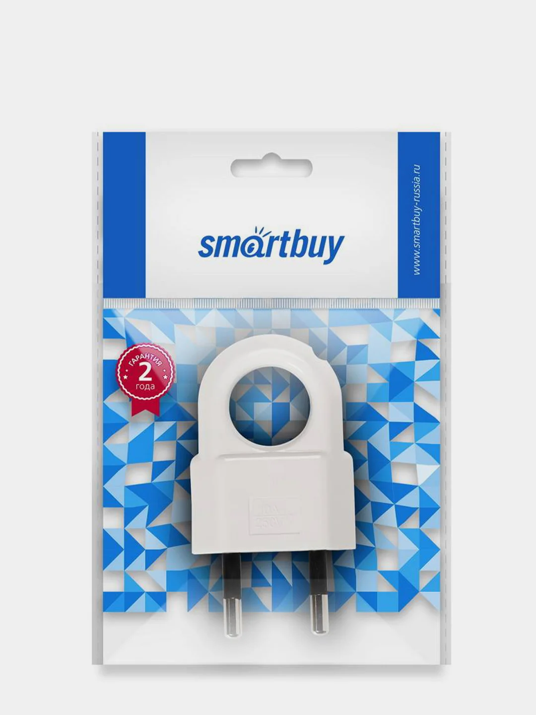 Вилка электрическая плоская с кольцом белая 6А 250В Smartbuy