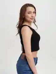 Черный топ женский базовый однотонный, кроп-топ, майка-топ